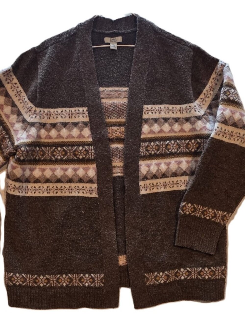 *Croft & Barrow Women's Fair Isle Cardigan Sweater Open Front Earthy*